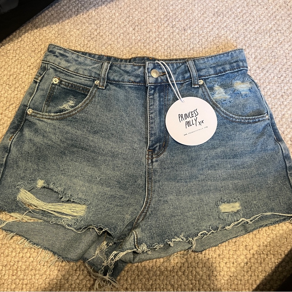 Princess Polly Blue Distressed Jean Shorts